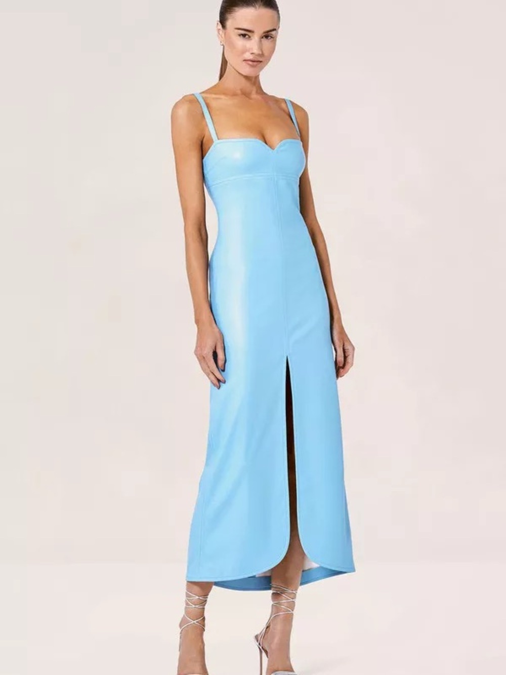 Camellia Vegan Leather Midi Dress, Blue